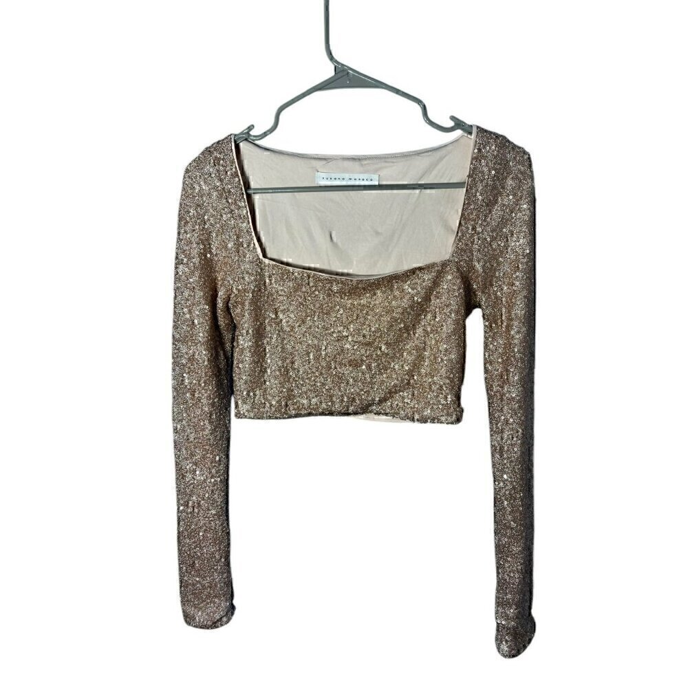 Susana Monaco Sequin Long Sleeve Crop Top Women SM Taylor Swift Era Holidays - Picture 3 of 9